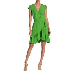 J Crew Faux Wrap Ruffle Dress Size 0 in Green in Drapey Crepe